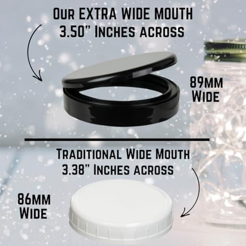 Jarming Collections Mason Jars - 16 oz Glass Extra Wide Mouth Pint Storage Jars with Black Flip Lids - Made in USA