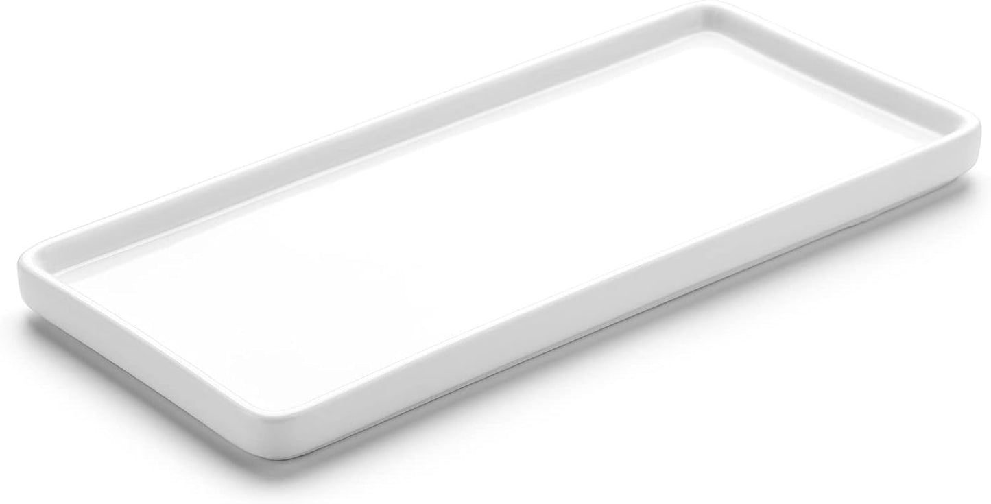 Gurygo 10" Ceramic Vanity Sink Tray for Bathroom Counter - Large Rectangle Kitchen Soap Tray - Ceramic Trays for Kitchen Counter, White