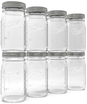 Ball Wide Mouth Glass Mason Jars with Lids and Bands, Used for Canning, Pickling, Juice, Jam, Jelly, Quart Size 32 Ounce (Pack of 8)