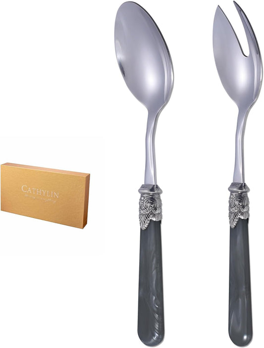 2-piece Salad Servers Stainless Steel Salad Serving Set Salad Fork and Spoon (Grey)