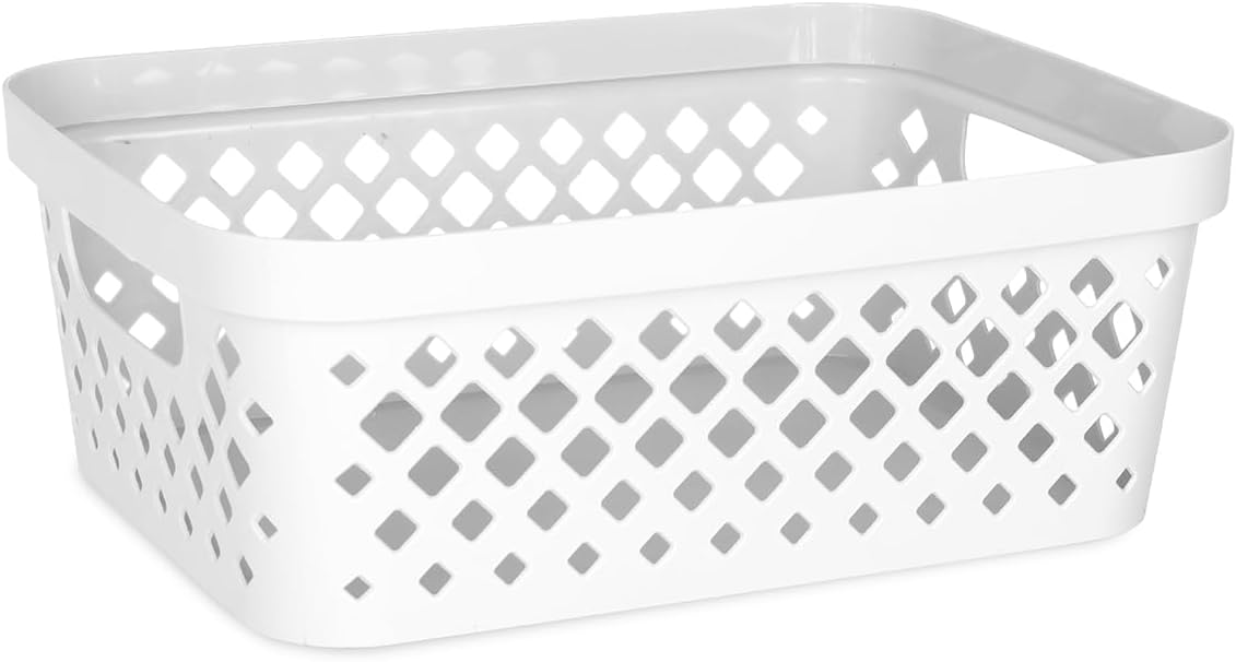 Glad Plastic Storage Basket Set, Value Pack of 6 | Open Storage Bins for Shelves, Bathroom, Pantry, Closet | Nesting Organizer Boxes with Handles, 2 Gallon, White