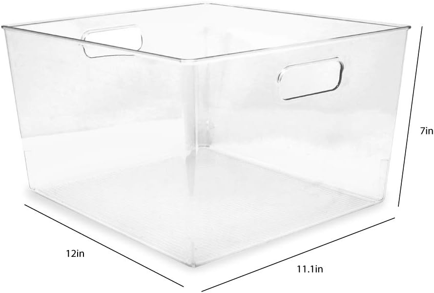 Isaac Jacobs 3-Pack XL Clear Storage Bins with Handles, Plastic Organizer for Office, Home, Kitchen, Pantry, Closet, Kids Room, Cube Shelf, Non-Slip Container Set (3-Pack, Extra-Large)