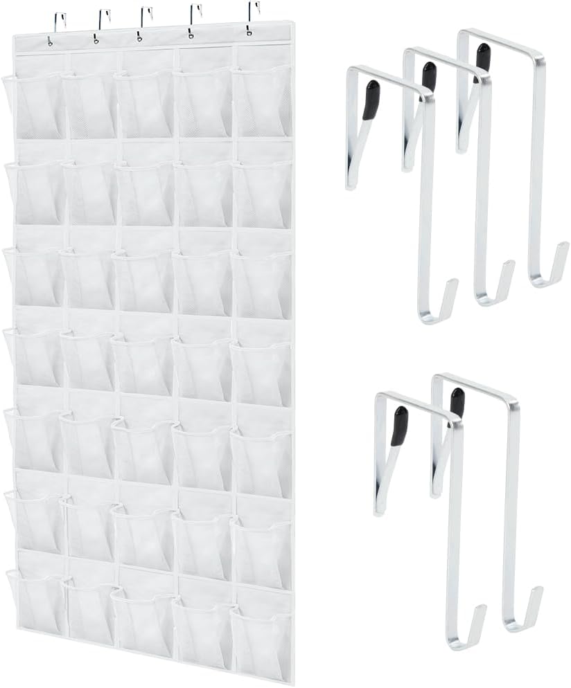GORILLA GRIP Over the Door Shoe Organizer, 35 Large Breathable Mesh Pockets, Space Saving Hanging Storage Holder, 5 Hook Closet Rack Hanger, Hangs on Closets for Shoes, Accessories 68.5H x 24.5W White