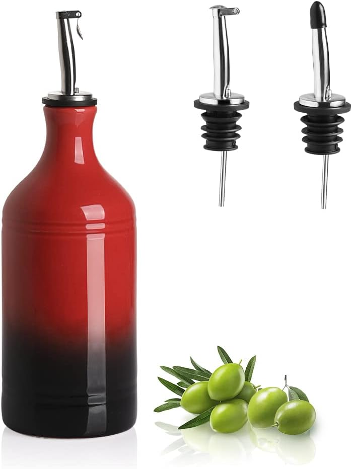 Sweejar Ceramic Olive Oil Dispenser Bottle, Opaque Oil Cruet Protects Oil to Reduce Oxidation, Suitable for Oil, Vinegar, Coffee Syrups & Other Liquids, Pack of 1, 15.5 Fl Oz (Gradient Red)
