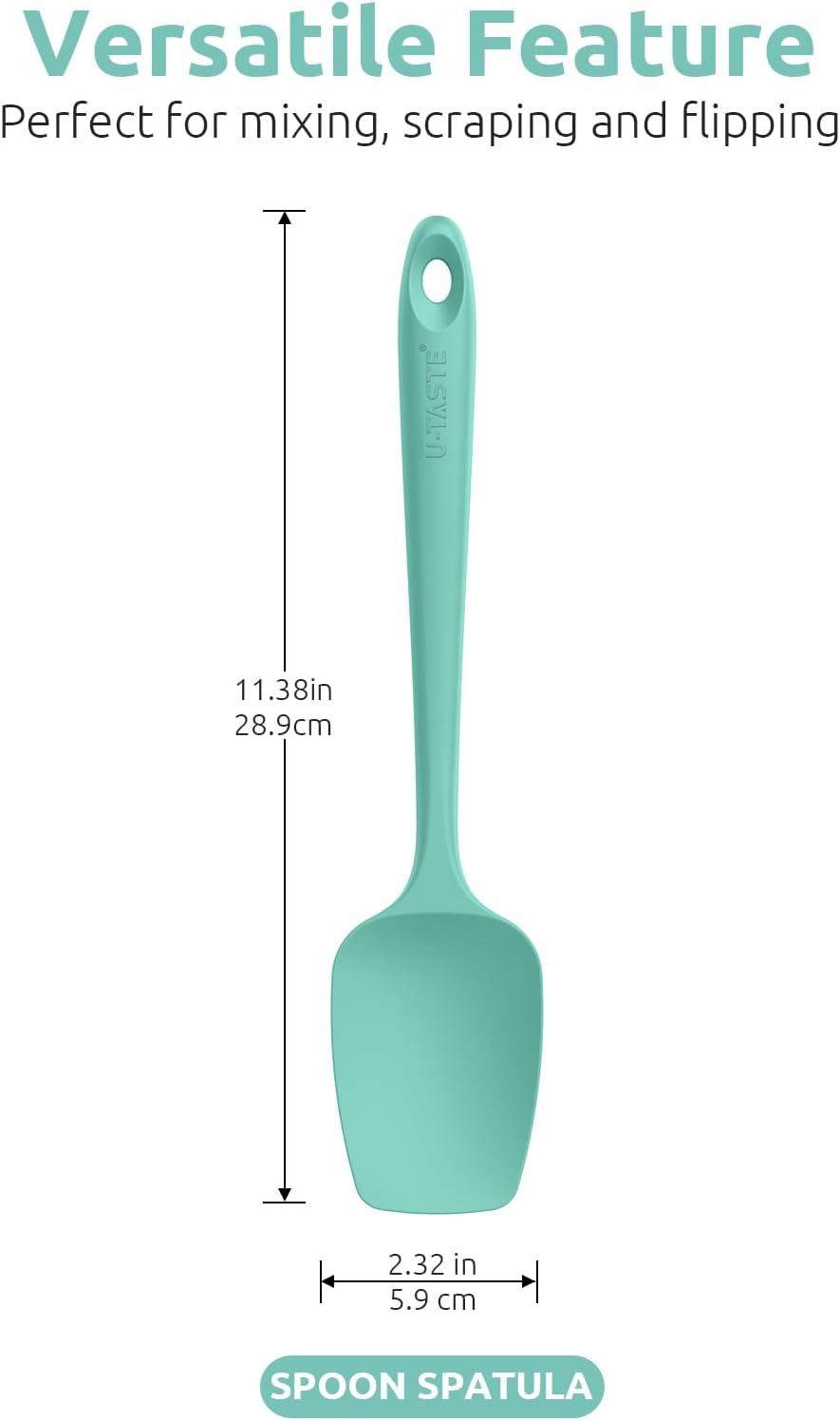 U-Taste Silicone Spoon Spatula Set: 480ºF Heat Resistant Food Grade Flexible Rubber Spoonula, Nonstick Cooking Mixing Scooping Kitchen Baking Scraper Utensils Set of 3 for Pan, Pot, Bowl (Aqua Sky)