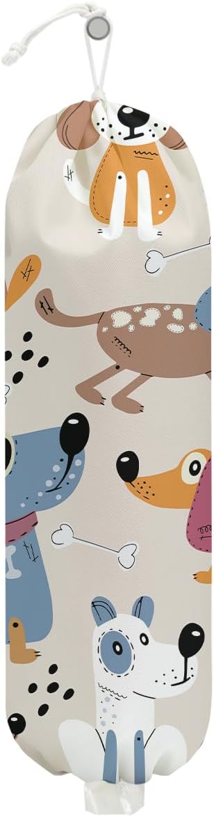 Dog Plastic Bag Holder, Wall Mount Grocery Bag Holder, Plastic Storage bag, Pull Rope Free Adjustment, Plastic Bag Holders for Grocery Bags, Plastic Bag Dispenser for Home Kitchen, Dog Lover Gifts