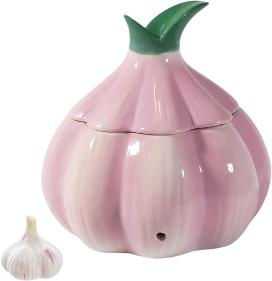 TOIVO Garlic Keeper for Counter，with Lid and Holes GarlicSaver,Garlic Holder Storage Container toKeep(purple)