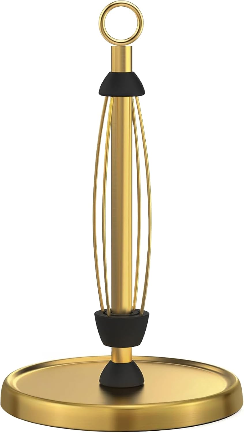 Gold Paper Towel Holder Countertop, Gold Kitchen Accessories Decor, One-Handed Tear, Stainless Steel, Weighted Base, Ring Paper Towel Holder Stand with Ratchet System for Kitchen Farmhouse Essentials