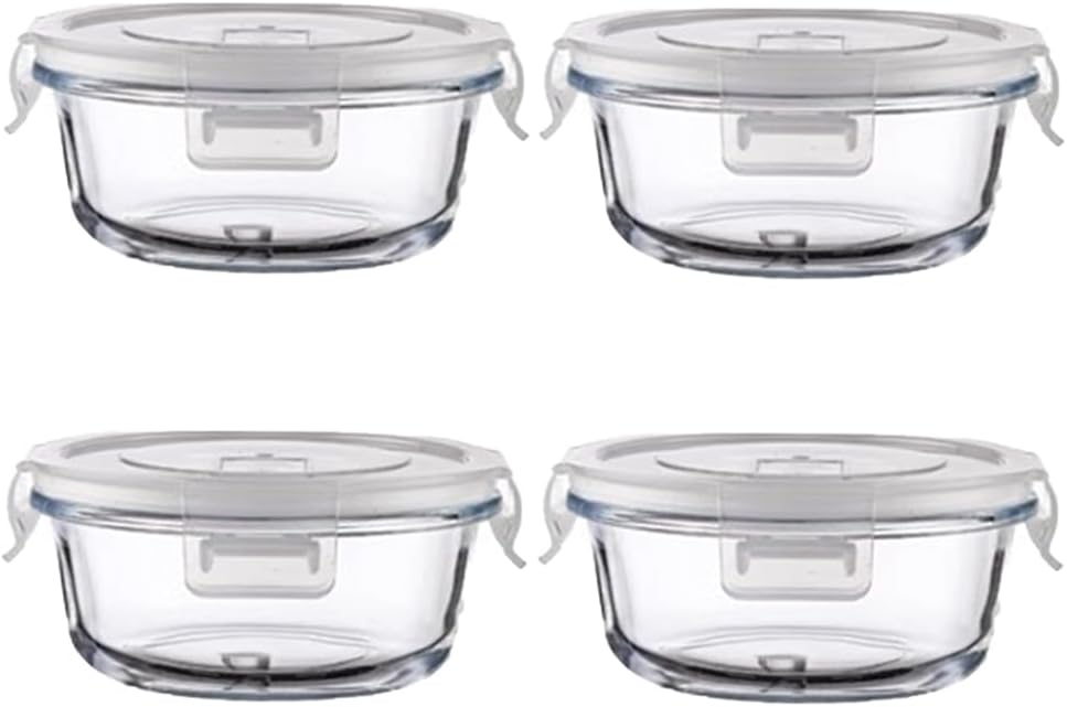 4Pack Round Glass Food Storage Containers With Lids, 1.5 Cup Round Meal Prep Bowls With Lids BPA-Free, Small Glass Food Containers for Soup Leftover, Microwave, Dishwasher, Freezer Safe