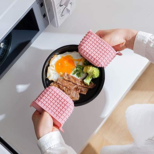 Mini Silicone Oven Mitts Set, Oven Mitts Heat Insulation, Oven Gloves for Kitchen Cooking and Baking, Protecting Fingers Mini Oven Hand Clips are Sold in Pairs (Pink)