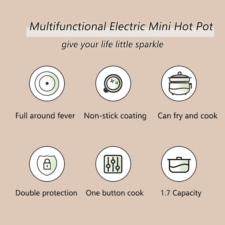 Drizzle Electric Cooker 1.7L - Mini Skillet Non-Stick Coating - Stir Fry Food Maker 110V Portable Cookerware Dorm Cooking - for Personal Ramen Boiling Steak Egg Oatmeal Soup Shabu Shabu Pot Simmer Pot