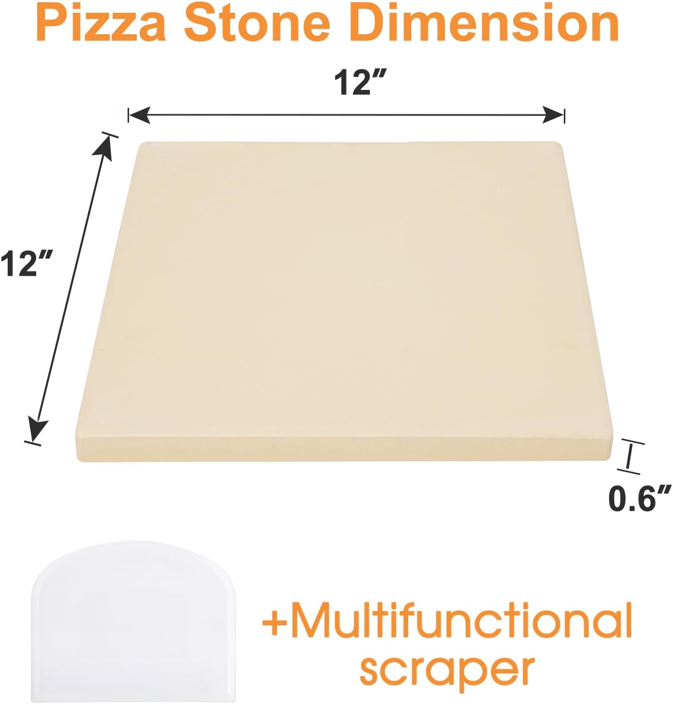 12x12 inch Pizza Stone,for RV Oven and Grill,square baking stone, cordierite pizza stone,for Pizza,Bread, Pie, BBQ, Durable and Safe, Give away Plastic Scraper
