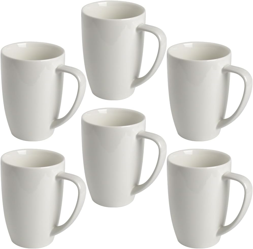 homEdge Porcelain Mug Set, 16 Ounces Cup for Tea, Latte, Mocha, Hot Chocolate, Set of 6, White