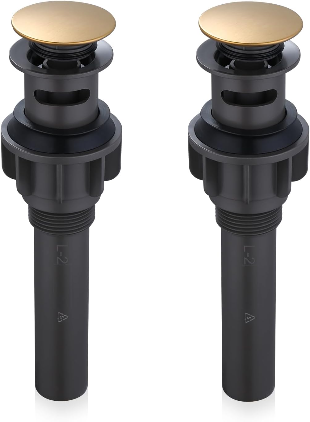 ARCORA Bathroom Sink Drain with Overflow 2 Pack, Brushed Gold Pop Up Drain Stopper Vanity Vessel Sink Clicker Drain Stopper