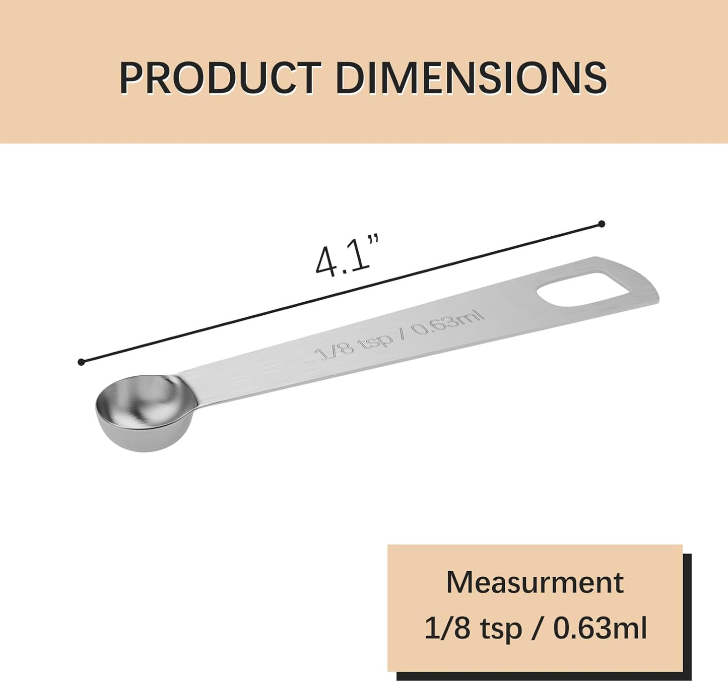 5PCS 1/8tsp (0.63ml) Single Measuring Spoon, Stainless Steel Individual Teaspoons Only