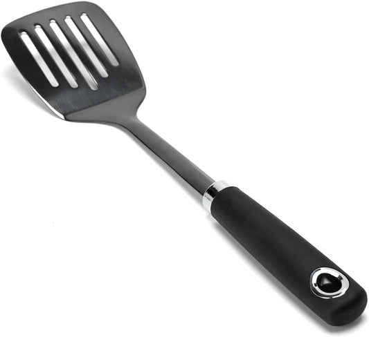 Brushed Slotted Stainless Steel Turner, Metal Spatulas for kitchen Use, Non-Slip Slotted Turner with Ergonomic Handle, Heavy Duty Cooking Utensils for Flipping Grilling Fish Eggs