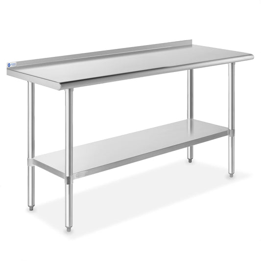 GRIDMANN Stainless Steel Kitchen Prep Table 60 x 24 Inches with Backsplash & Under Shelf, NSF Commercial Work Table for Restaurant and Home
