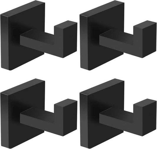 IBosins 8 Pack Towel Hooks Hand Towel Holder for Bathroom Wall Livingroom Bedroom Kitchen Closet Heavy Duty Stainless Steel Hook Hanger for Robe, Bath Towel, Coat (Square Matte Black)