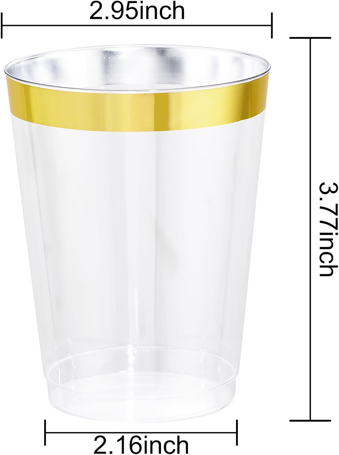 I00000 60PCS Gold Plastic Cups, 10 oz Clear Disposable Cups with Golden Trim, Heavy-Duty Disposable Hard Plastic Wine Glasses Cocktail Glasses Perfect for Wedding & Party