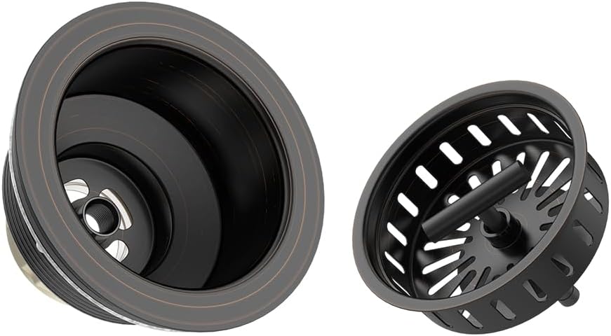 KONE 3-1/2 Inch Bronze Kitchen Sink Drain Assembly Kit - Oil Rubbed Bronze Stainless Steel with Strainer Basket/Drain Stopper