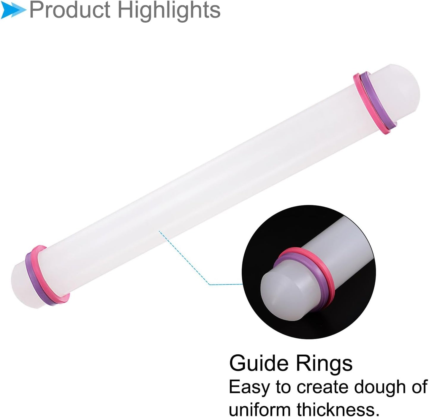 Fondant Rolling Pin, 13" Length, PP Plastic Non-Stick Guide Rings Fondant Roller Dough Roller - (Applications: for Baking Clay DIY), 2-Pieces