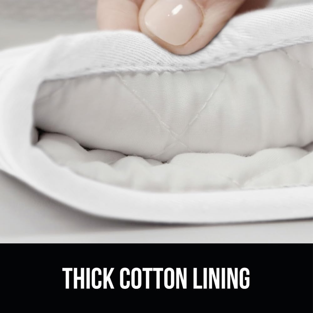 GORILLA GRIP BPA-Free Soft Silicone Oven Mitts, 14.5x8.3, Heat Resistant and Waterproof Cooking Gloves, Thick Cotton Lining, Flexible Gripping for Baking Grilling, Kitchen Potholders Set of 2, White