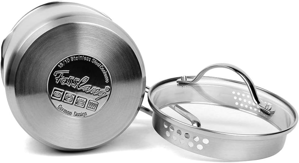 1.5 Quart Stainless Steel Saucepan with Pour Spout, Saucepan with Glass Lid, 6 cups Burner Pot with Spout - for Boiling Milk, Sauce, Gravies, Noodles