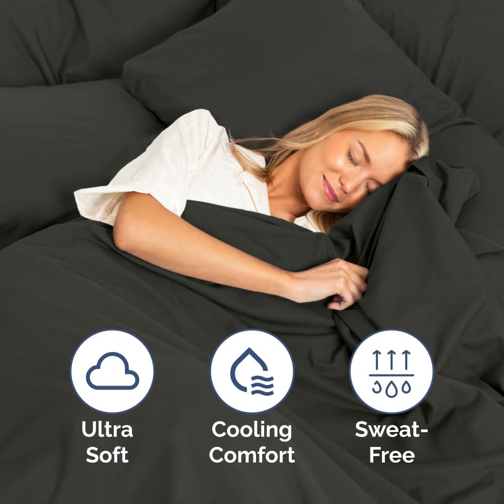 Full Size 4 Piece Sheet Set - Comfy Breathable & Cooling Bed Sheets Set - Hotel Luxury Bedding for Women, Men, Kids, Teens, Boys & Girls - Deep Pockets, Ultra-Soft, Wrinkle Free - Oeko-Tex - Charcoal