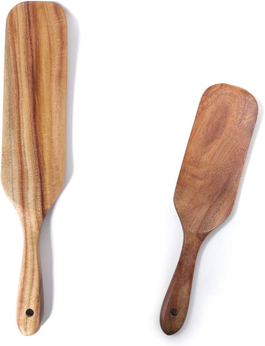 Spurtle Set, Natural Acacia Wooden Kitchen Utensils Set of 2, Wooden Spoons Utensils for Cooking, stirring, Mixing, Serving, spurtles kitchen tools as seen on tv for NonSick Cookware