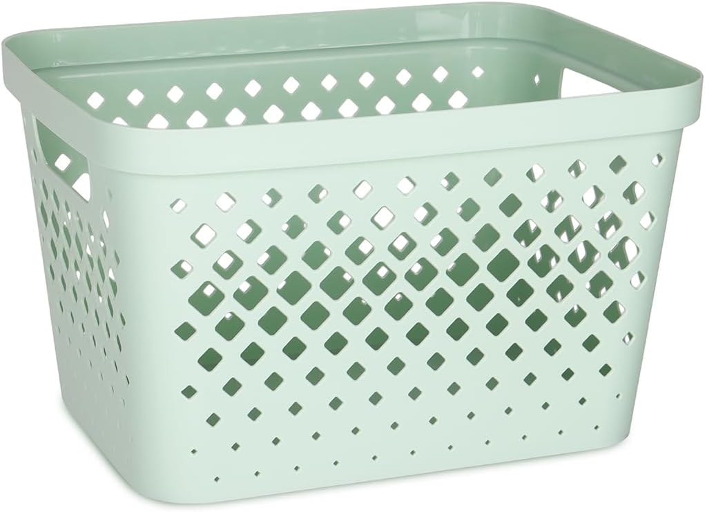 Glad Plastic Storage Basket Set, Value Pack of 6 | Open Storage Bins for Shelves, Bathroom, Pantry, Closet | Nesting Organizer Boxes with Handles, 4 Gallon, Sage