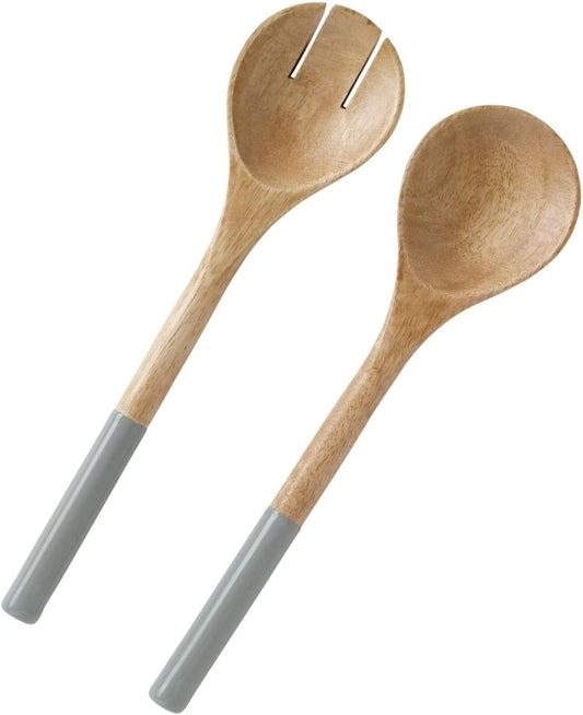 Folkulture Salad Servers or Salad Tongs, Wooden Utensils for Serving Salad, Salad Forks or Salad Tongs for Serving, Salad Sling, 12-inch Spoon and Fork Set, Mango Wood, Grey