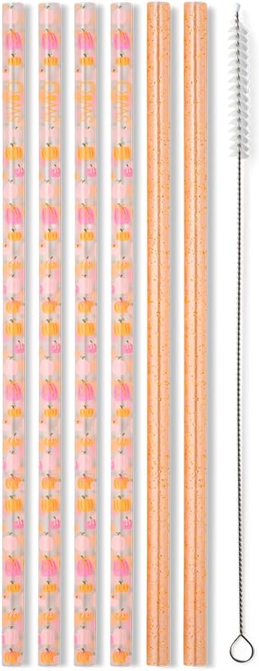 Swig Life Reusable Straws Pumpkins and Bows Tall Straw Set & Cleaning Brush, Each Straw is 10.25 inch Long (Fits Swig Life 20oz, 22oz, and 32oz Tumblers)