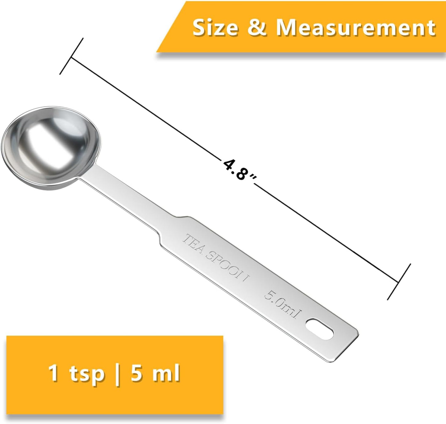 2PCS 1 Tsp(1/3tbsp, 1/6oz, 5ml) Single Measuring Spoon, Stainless Steel Individual Measure Scoop Only