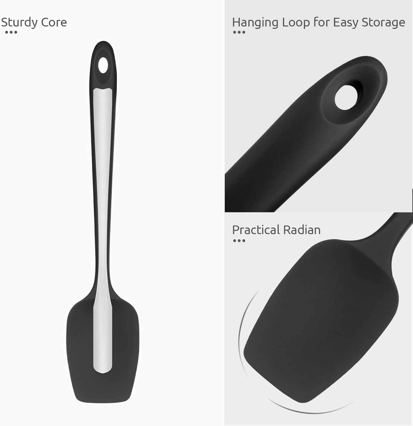 Heat Resistant Silicone Spoon Spatula: U-Taste 600ºF High Heat Flexible 11.38in Silicon Mixing Stirring Cooking Scraping Baking Bowl Scraper Seamless Spreader for Kitchen Nonstick Cookware (Black)