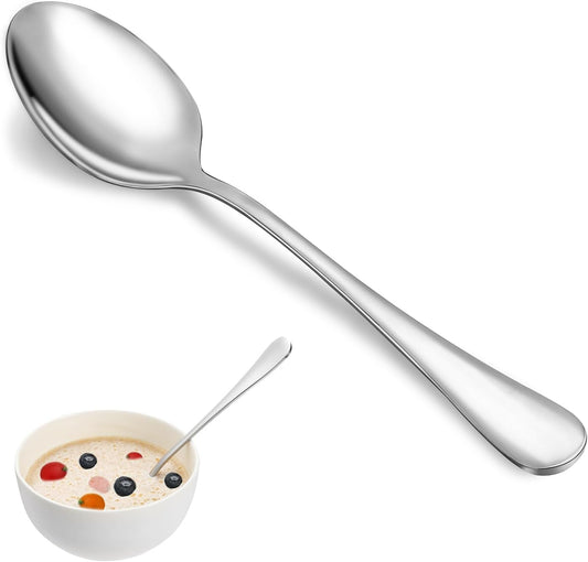 12 Pcs Dinner Spoon Set,Premium Food Grade Stainless Steel Spoons,Durable Metal Spoons,Tablespoon,Spoons Silverware Only,Mirror Finish & Dishwasher Safe,Use for Home,Kitchen and Restaurant - 7.3 inch