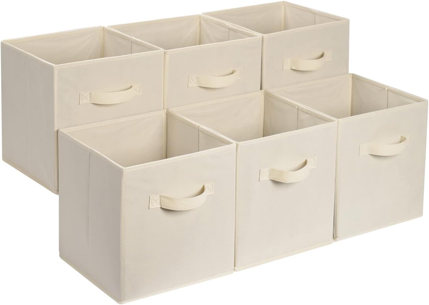 Amazon Basics Collapsible Fabric Storage Cube Bins Organizer with Handles, Sturdy, Beige, 13-x-13-x-13-inch, Pack of 6