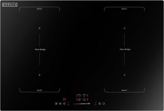 Empava 30 Inch Electric Induction Cooktop 4 Burners, Flat Glass Top Stove with Bridge Function, Timer, Pause, Child Lock, Booster, Slider Level Control, Shutdown, Auto Pan Detection, Black