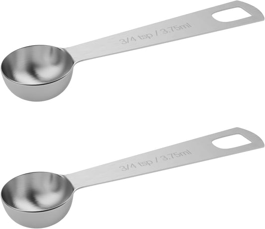 2PCS 3/4tsp (1/4tbsp, 1/8oz, 3.75ml) Single Measuring Spoon, Stainless Steel Individual Teaspoons Only