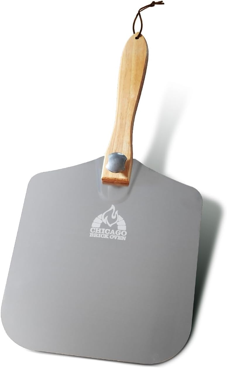 Chicago Brick Oven Aluminum Pizza Peel 12" x 14" with Foldable Wooden Handle, 25" Long Turning Spatula, Pizza Paddle, Pizza Spatula Paddle, Aluminum Metal Pizza Peel 12 Inch, Pizza Accessories