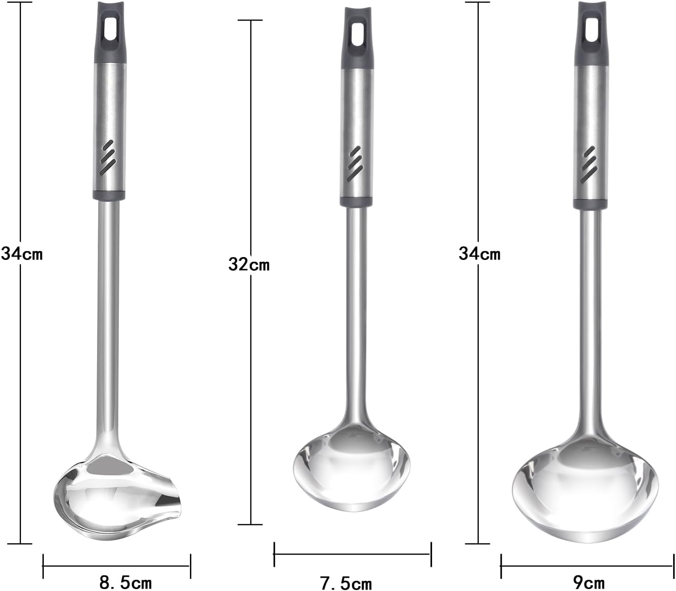 Soup Ladle, 13.9 inch Large Ladles Serving Spoons, 4 oz Stainless Steel Ladle with Heat-proof Handle, Comfortable Grip Design, Durable Construction, Silver