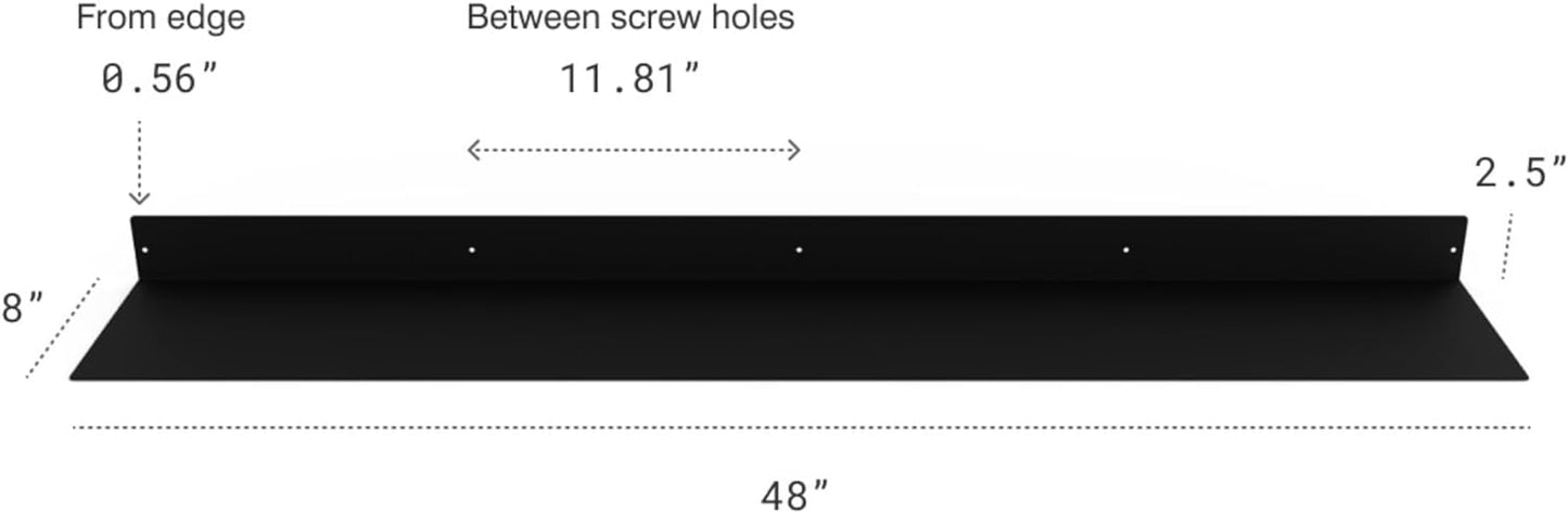 DIY CARTEL Linear Floating Shelf, Raw Blackened Steel, Made in USA, Heavy Duty Metal Wall Mount, Rustic & Modern Farmhouse Design (48"x8" Powder Coated Matte Black)