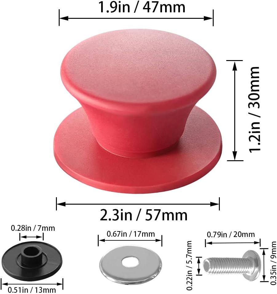 JoyTube Universal Pot Pan Lids Replacement Knob, Silicone Heat Resistant Pan Cover Holding Handles BPA Free Dishwasher Safe Fits Skillets and Kitchen Cookware (Pack of Two-Red)