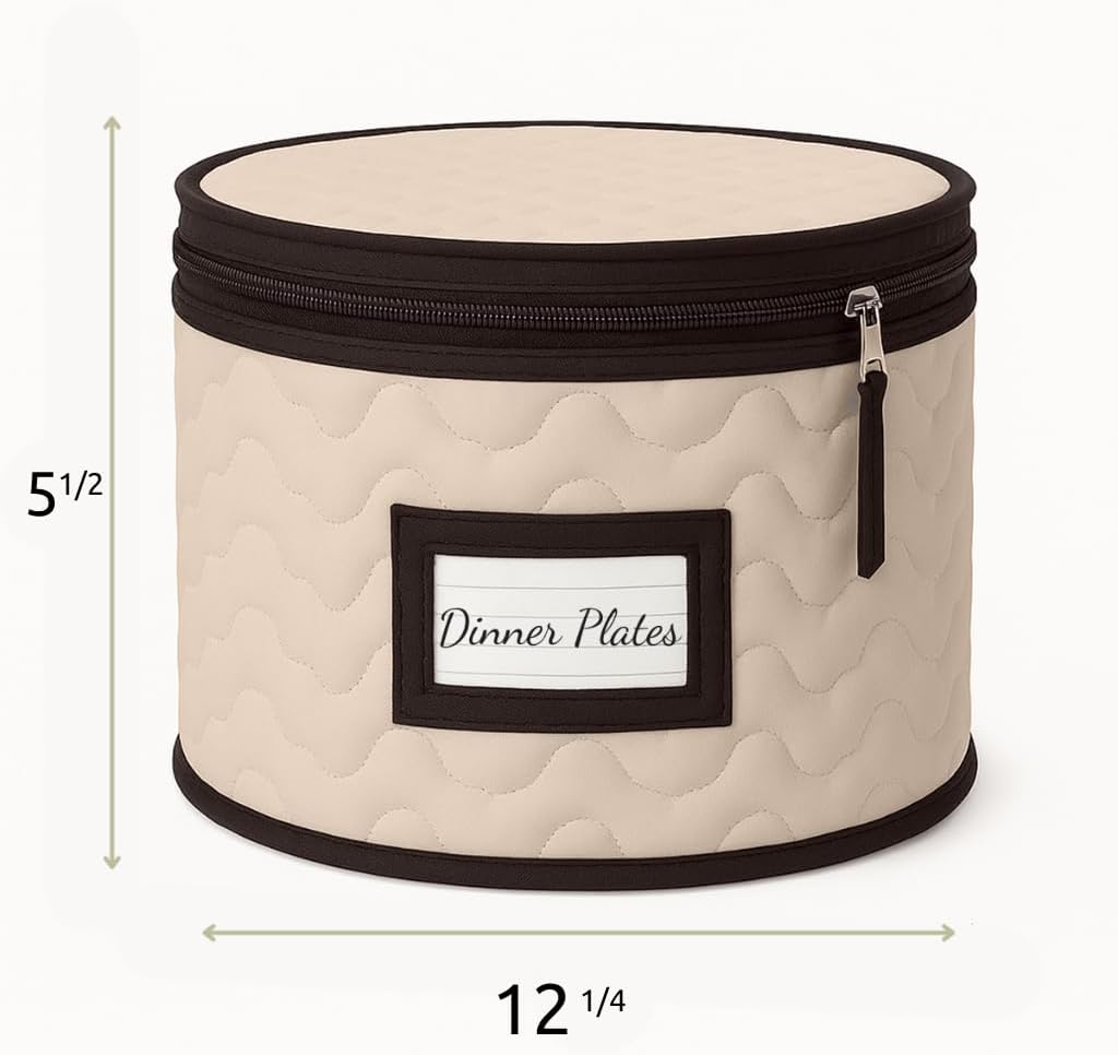 Dinner Plates Storage - Quilted Microfiber China Organizer Box with Dividers , Protects & Organizes Up to 12 Plates of 12" - Ideal for Seasonal Dishware Protection