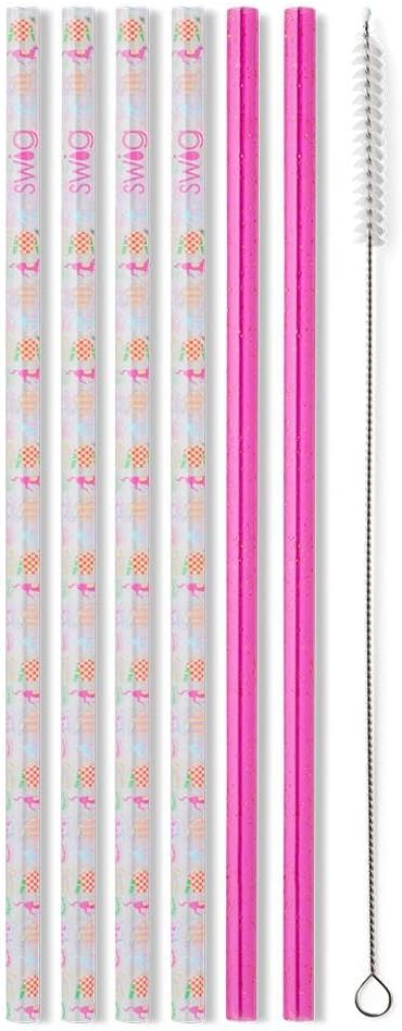 Swig Life Reusable Straws Go Baby Go + Pink Glitter Tall Straw Set & Cleaning Brush, Each Straw is 10.25 inch Long, Kentucky Derby, Horse Racing (Fits Swig Life 20oz Tumblers, 22oz, and 32oz Tumblers)