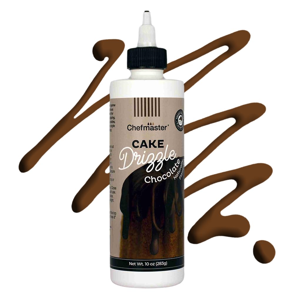 Chocolate-Flavored Cake Drizzle by Chefmaster, Edible Cake Drip Frosting for Decorating, Drip for Cakes, Cupcakes, Cookies, Donuts, 10 oz