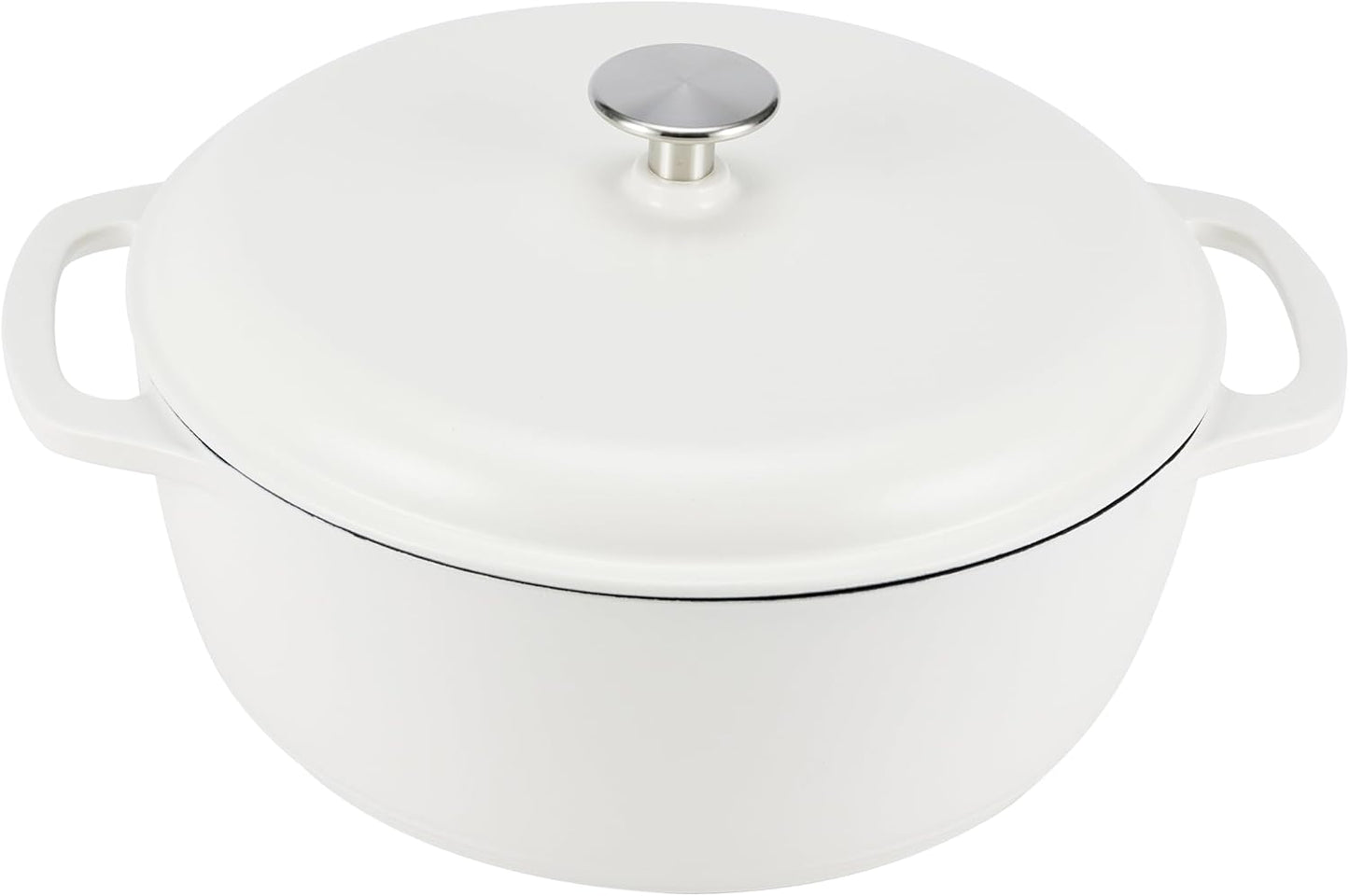 Amazon Basics Cast Iron Dutch Oven Pot with Lid, Enameled, Round, Dual Handles, Heavy-Duty, Medium, 6-Quart, Matte White