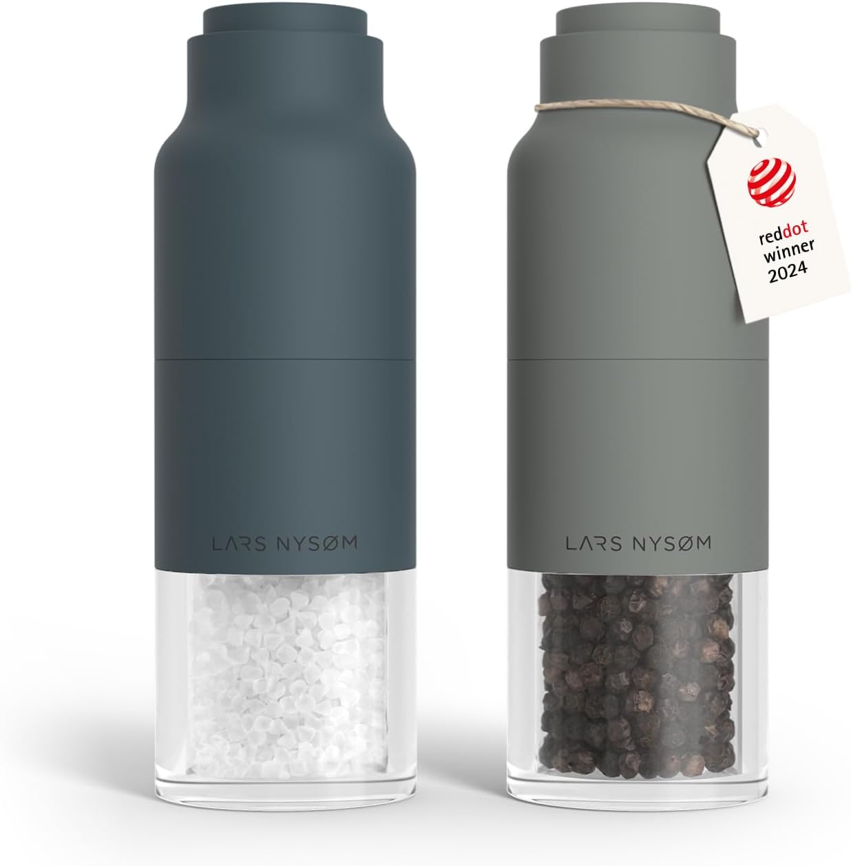 LARS NYSØM Salt and Pepper Grinder Set, Stainless Steel Manual Salt and Pepper Mills, Adjustable Ceramic Grinder, Design Spice Shakers (Blue/Gray)