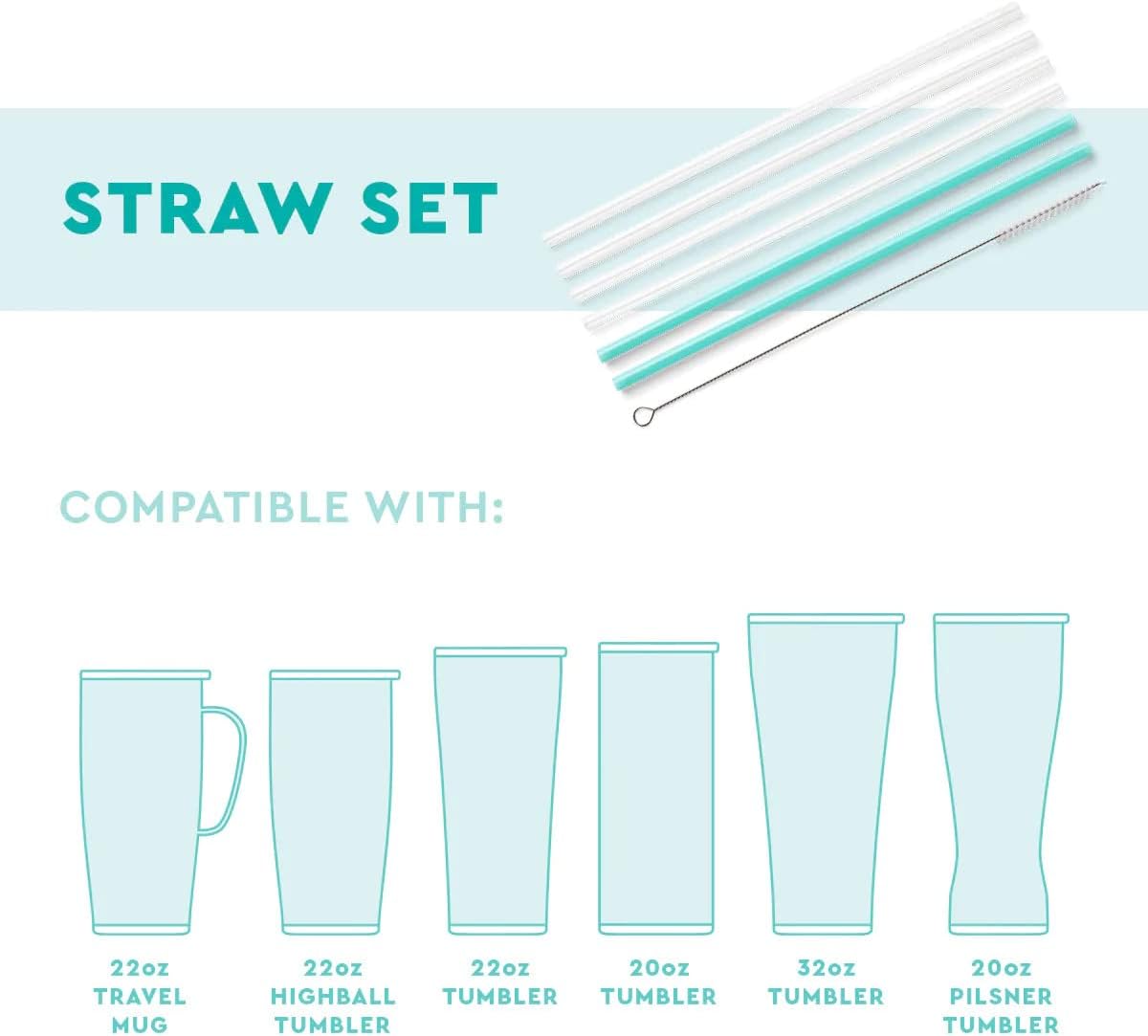 Swig Life Reusable Straws Incognito Camo + Aqua Tall Straw Set & Cleaning Brush, Each Straw is 10.25 inch Long (Fits Swig Life 20oz Tumblers, 22oz, and 32oz Tumblers)