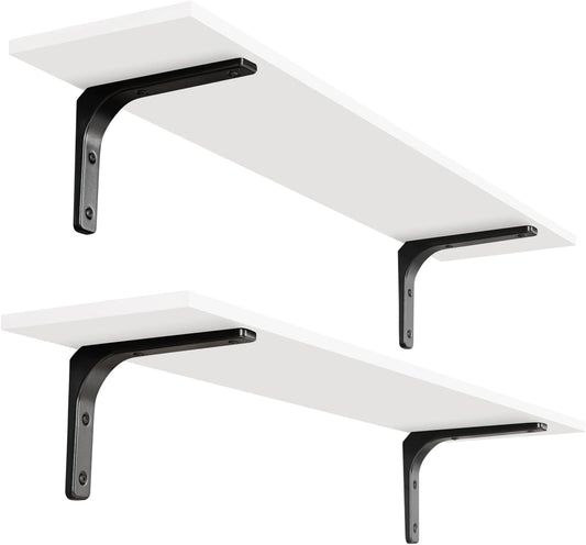 DINZI LVJ Long Wall Shelves, 39.4Inch Wall Mounted Shelves Set of 2, Extra Large Floating Storage Ledges with Sturdy Metal Brackets for Living Room, Bathroom, Bedroom, Kitchen, White