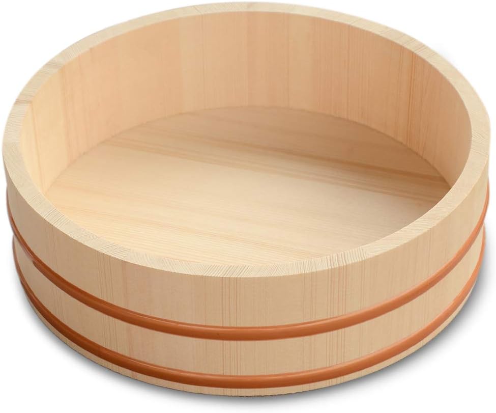 Kichgather 11.8 Inch Wooden Sushi Rice Bowl Hangiri Sushi Oke Rice Mixing Tub